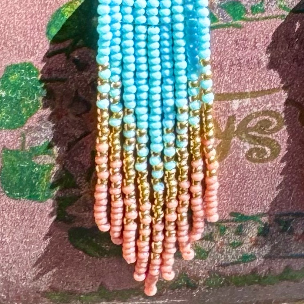 Handmade Bohemian Beaded Native Fringe Earrings - Picture 2 of 5
